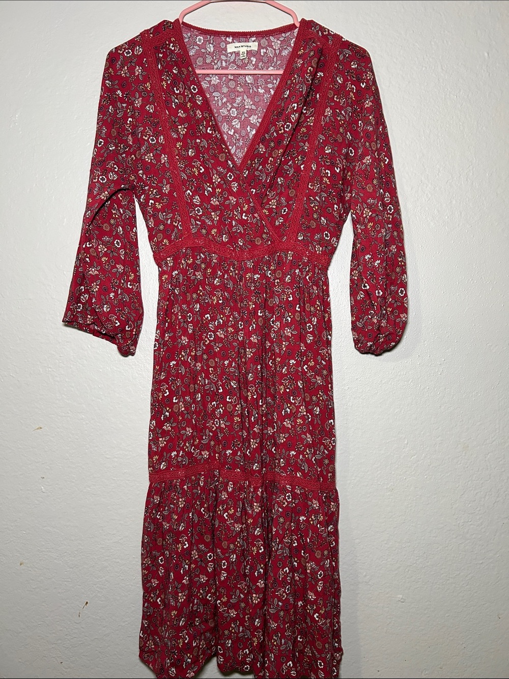 Max Studio Red Floral Midi Dress